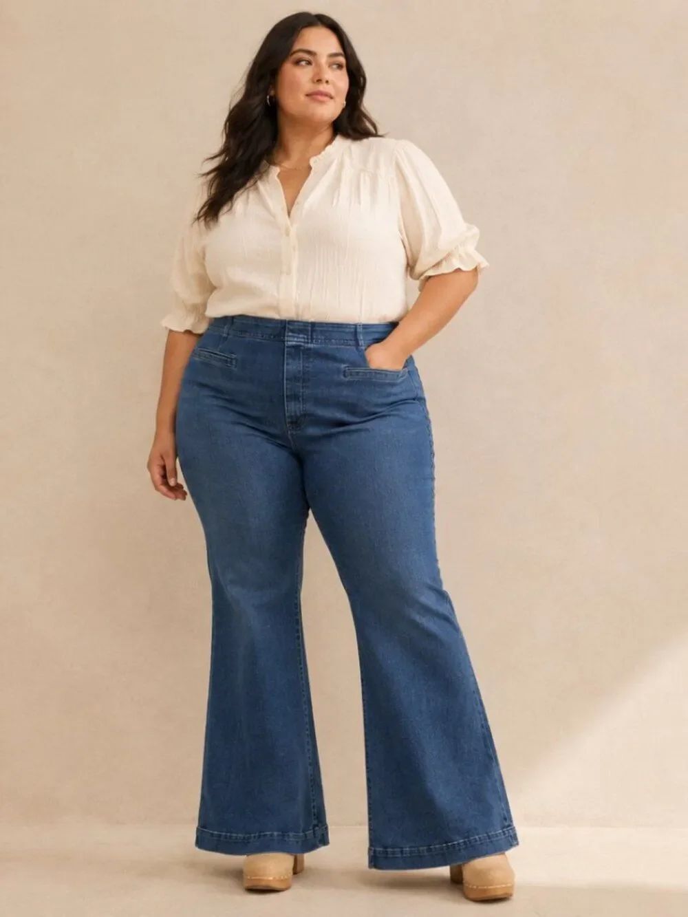 Pilcro Anthropologie Size 32 Denim Trouser Flare Jeans  Stretch Wide Leg Boho